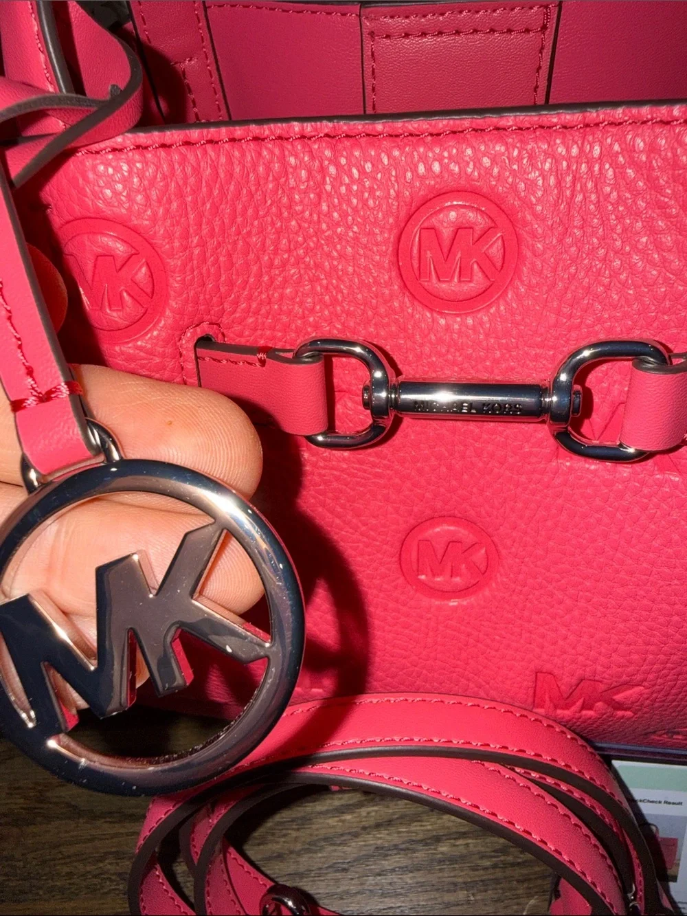 Michael Kors Hot Pink MK Embossed Leather Satchel with Strap